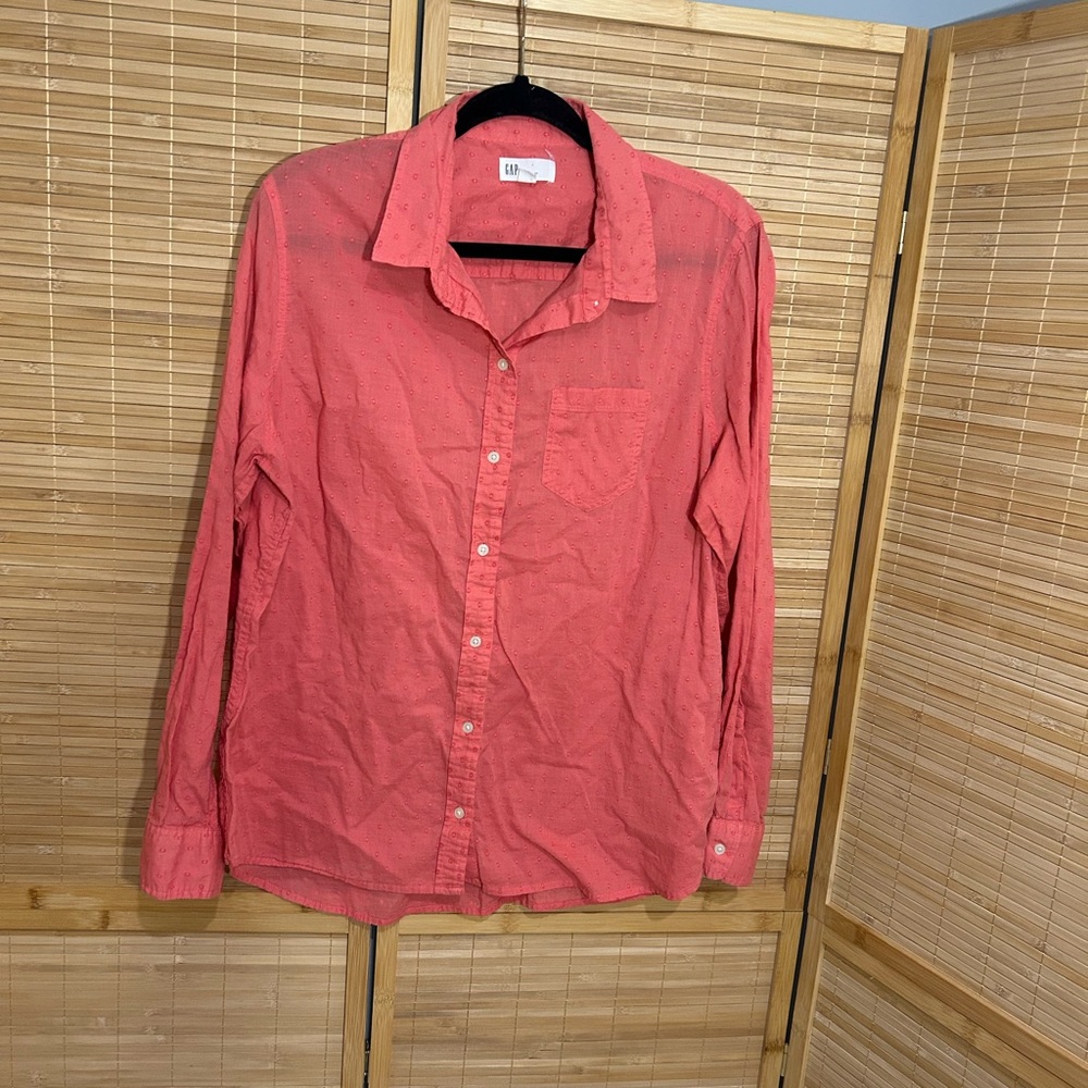 GAP Boyfriend Popover Women's Shirt in Clip Dot Lipstick Pink coral size XL